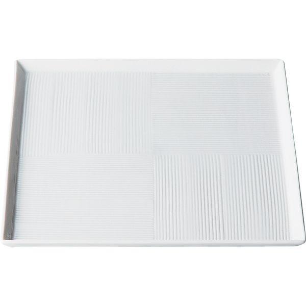 西海陶器 14792 白磁市松 21cm正角プレート 波佐見焼 市松白磁 彫刻紋角皿 電子レンジ使用可 一真陶苑彫刻紋 はさみ焼