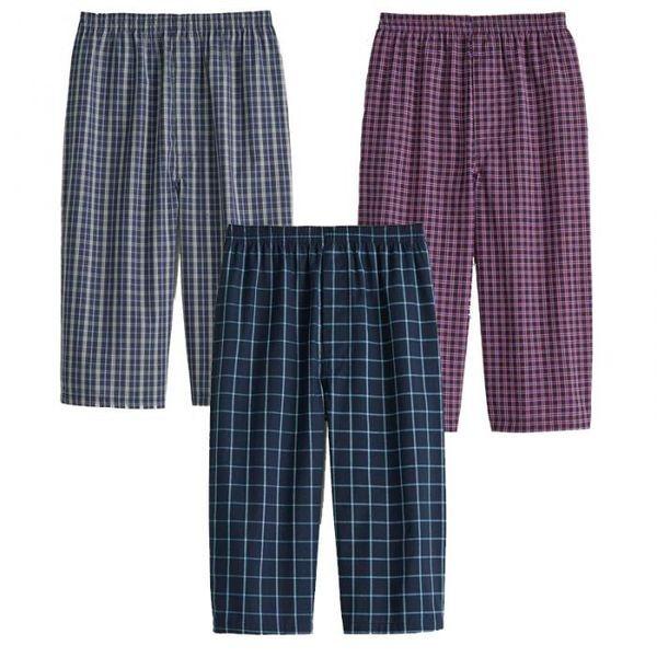 4985697240136 綿100％先染めロングトランクス（ひざ下丈）3柄組 L【キャンセル不可】 Lセルヴァン チェック