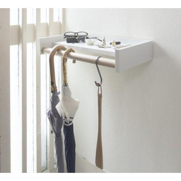 森田アルミ工業 WALLY540-WB 室内物干しシェルフタイプ Wally ウォーリー W＝540ミリ 色：ミルクホワイト×バーチ 木目シート ラッ