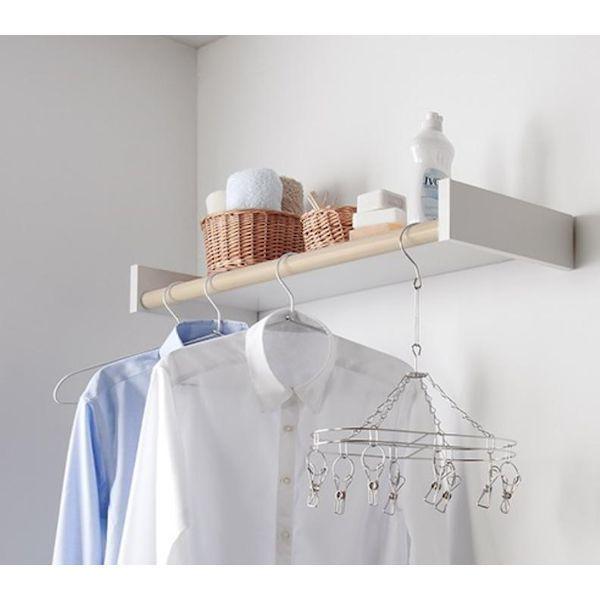 森田アルミ工業 WALLY740-WB 室内物干しシェルフタイプ Wally ウォーリー W＝740ミリ 色：ミルクホワイト×バーチ 木目シート ラッ