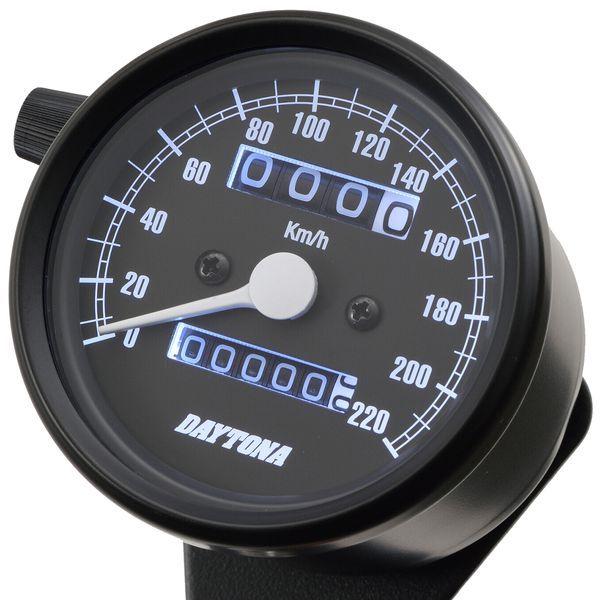 デイトナ DAYTONA 15623 デイトナ バイク用 機械式スピードメーター φ60 ホワイトLED照明 220km／h ブラックボディ ブラック