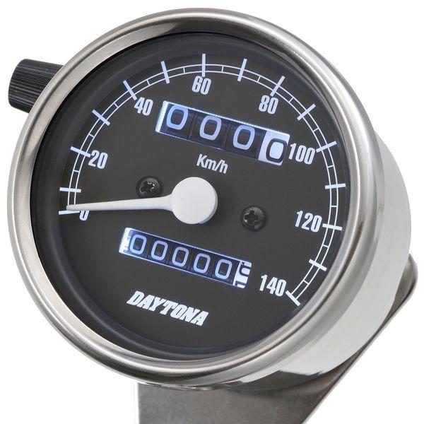デイトナ DAYTONA 15633 デイトナ バイク用 機械式スピードメーター φ60 ホワイトLED照明 140km／h ステンレスボディ ブラッ