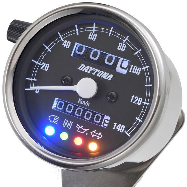デイトナ DAYTONA 15637 デイトナ バイク用 機械式スピードメーター φ60 ホワイトLED照明 140km／h ステンレスボディ ブラッ