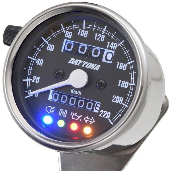 デイトナ DAYTONA 15638 デイトナ バイク用 機械式スピードメーター φ60 ホワイトLED照明 220km／h ステンレスボディ ブラッ