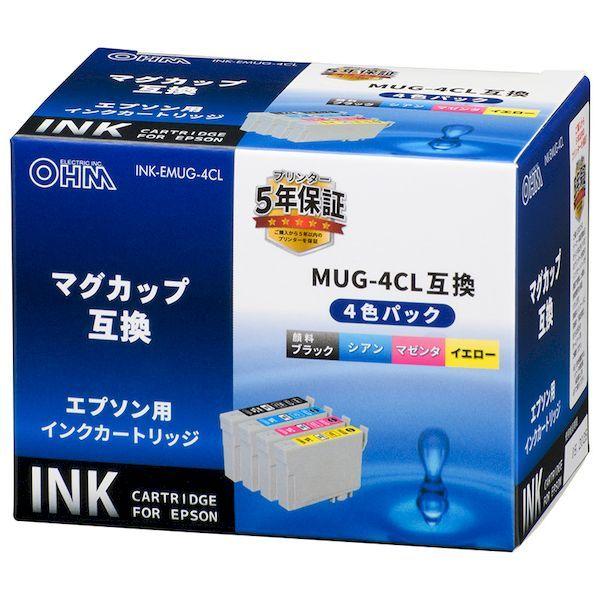 オーム電機 INK-EMUG-4CL エプソン マグカップ MUG－4CL互換インク 4色パック INK－EMUG－4CL INKEMUG4CL
