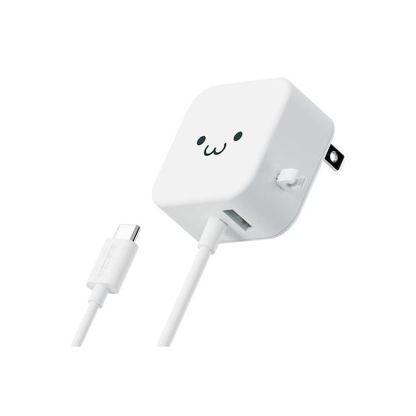 エレコム ELECOM MPA-ACC22WF スマホ充電器 AC充電器 タイプC USB－C ケーブル一体型 1．5m USBポート付 ホワイトフェ