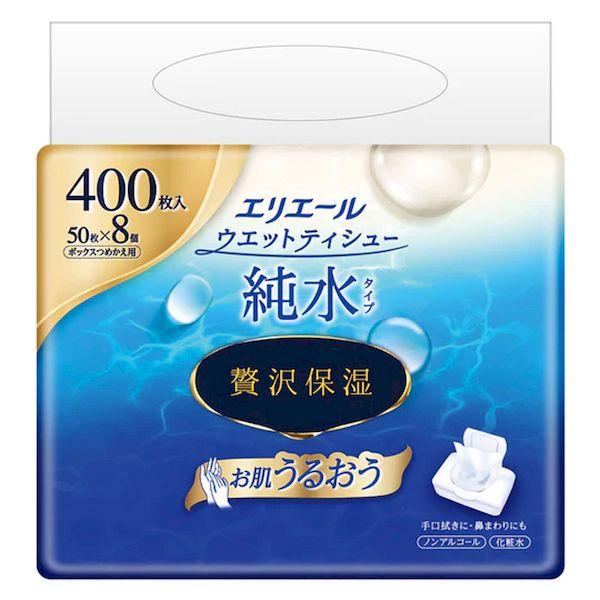 他サイト： 4902011109467 エリエール ウエットティシュー 純水タイプ 贅沢保湿 ボックス詰替用 50枚×8個パックの商品画像