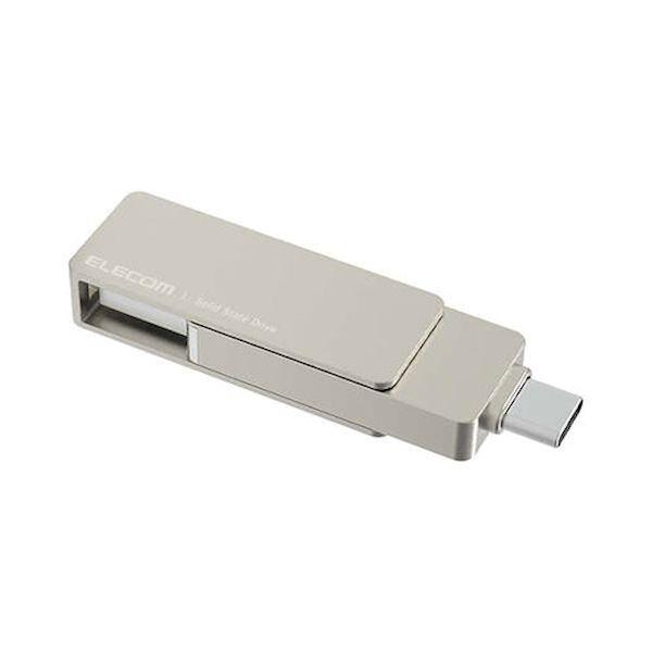 エレコム｜ELECOM SSD 外付け 250GB USB3.2(Gen2) 読込最大500MB/秒 USBメモリ型 ポータブルSSD USB Type C/USB-A両対応(シルバー)ESD-EPA0250GSV 返品種別B