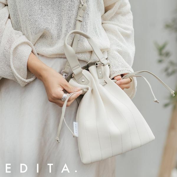 EDITA. フェミニンで可愛い巾着バッグ 巾着バッグ ショルダーバッグ レディース 軽量 軽い A4対応
