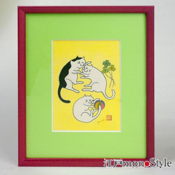 限定1個 染額 手染め 東京 手描 友禅 3匹の猫 : 江戸monoStyleヤフー