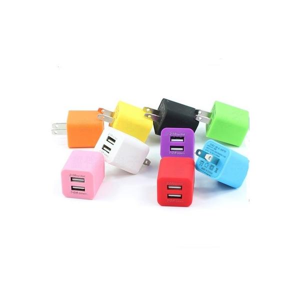 高速USB充電器 キューブ型 USBコンセント ACアダプター 2.1A+1A 2ポートタイプ 3.1Aコンパクト設計 高速充電ポート 6色 送料無料