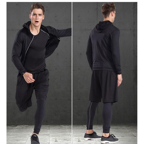 ランニングトップス　ズボン　ランニングセット スポーツウェア 4点セット ランニングセットアップ メンズ 半袖