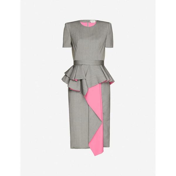 Mcqueen Alexander ミドル丈 アレキサンダー ミドル丈 Asymmetric Peplum Trim ワンピース ワンピース ドレス Wool Dress Midi マックイーン レディース ワンピース Dress Black Ivory Ap5 242 フェルマート エフ Fermart Ef