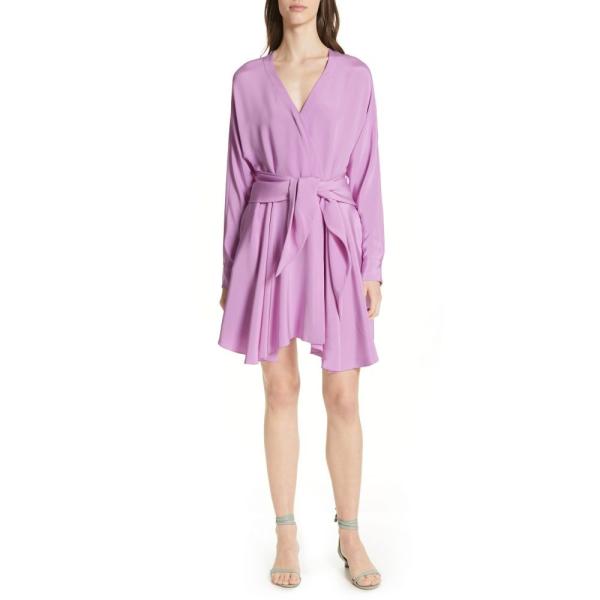 レディース Lavender Dp3 Ffc1c ティビ ティビ Hem Bite ワンピース Bite Shark Minidress Sleeve Tibi ワンピース ドレス Long Sleeve Silk Bright Lavender