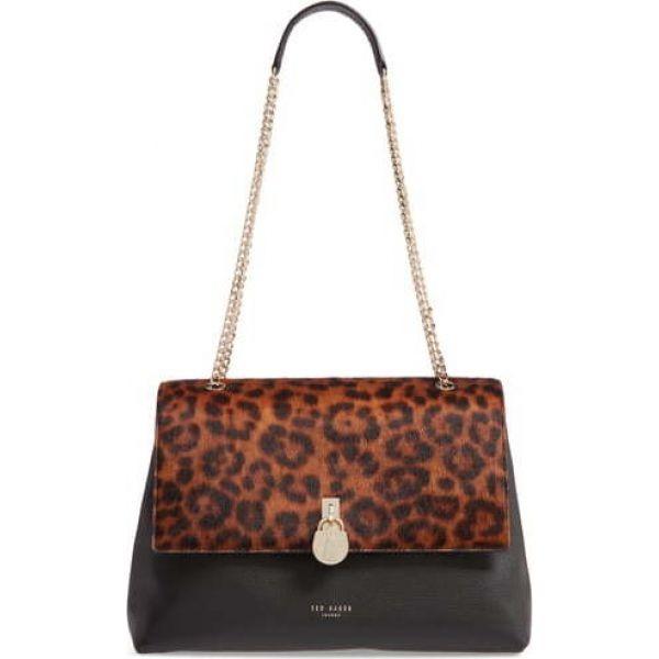 テッドベーカー Ted Baker London レディース ショルダーバッグ バッグ Cliarra Leopard Print Genuine Calf Hair Leather Shoulder Bag Black Pymr Go Th