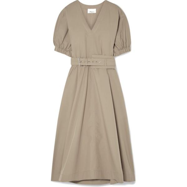割引クーポン スリーワン フィリップ リム 3 1 Phillip Lim レディース ワンピース ワンピース ドレス Belted Cotton Blend Poplin Midi Dress Umber Tan オンライン限定商品