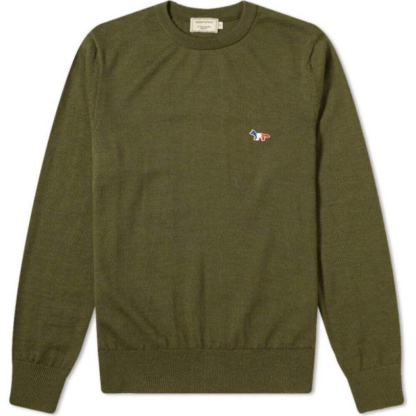 メゾン キツネ Maison Kitsune メンズ ニット セーター トップス Tricolor Fox Tricolor Fox Khaki Crew Knit Khaki Sc Fffbbe4064 フェルマート エフ Fermart Ef