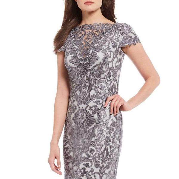 タダシショージ Tadashi Shoji Lace レディース パーティードレス Shoji ワンピース ドレス Sequin ファッション Embellished Lace Gown Frost Grey Sl Ffe64 フェルマート エフ Fermart Ef