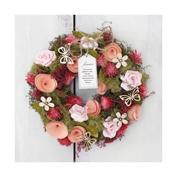 リース 玄関 ナチュラルリース M P付ピンクローズ 3928-B GREEN HOUSE