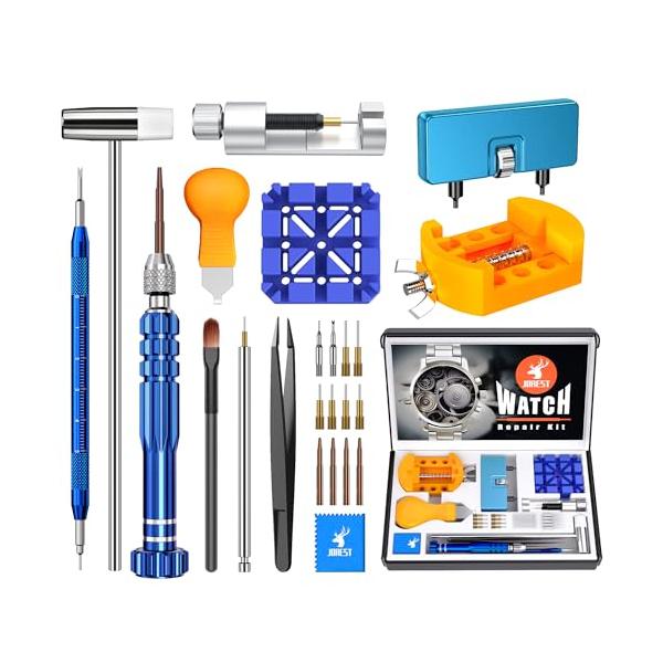 JOREST 時計 工具、時計修理工具、腕時計 ベルト調整交換 工具、腕時計電池交換工具、時計裏蓋外し工具キット、バネ棒外し、取扱説明書（英語