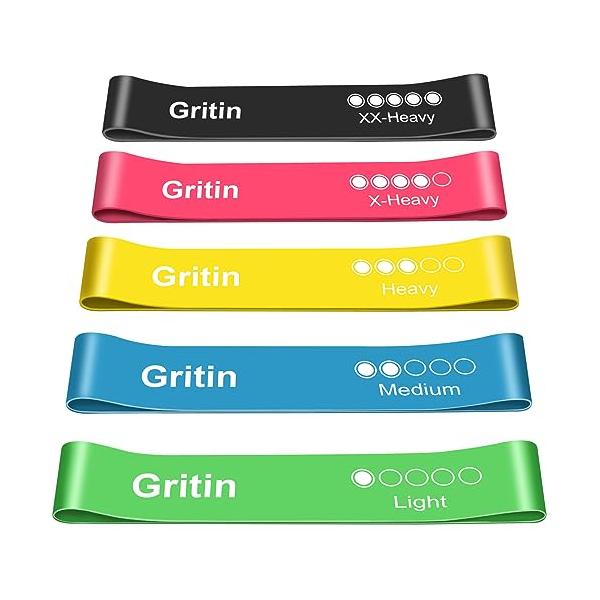 Gritin トレーニングチューブ ゴムバンド 筋トレ 5本セット肌に優しい 天然ラテックス素材 収納袋付き 高耐久・高伸縮