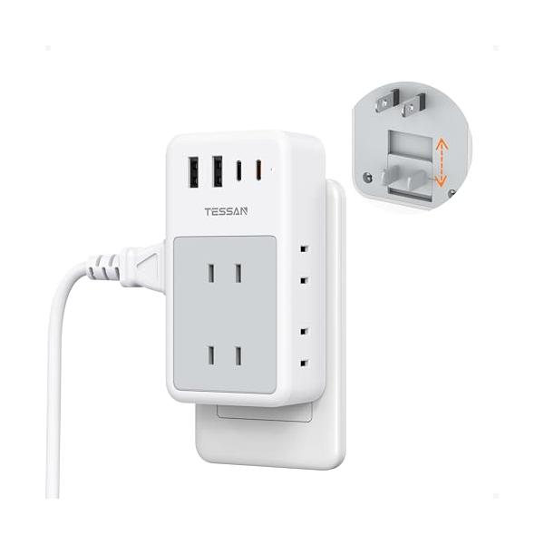 TESSAN 電源タップ usb付き コンセントタップ 雷ガード たこあしコンセント 6口