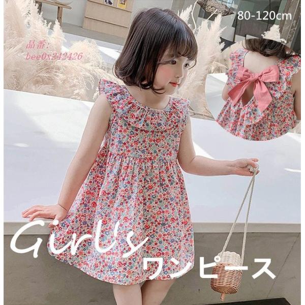 ワンピース キッズ 子供服 誕生日プレゼント リボン 涼しい 花柄 夏 ノースリーブ 女の子 袖なし おしゃれ Supersport Tn
