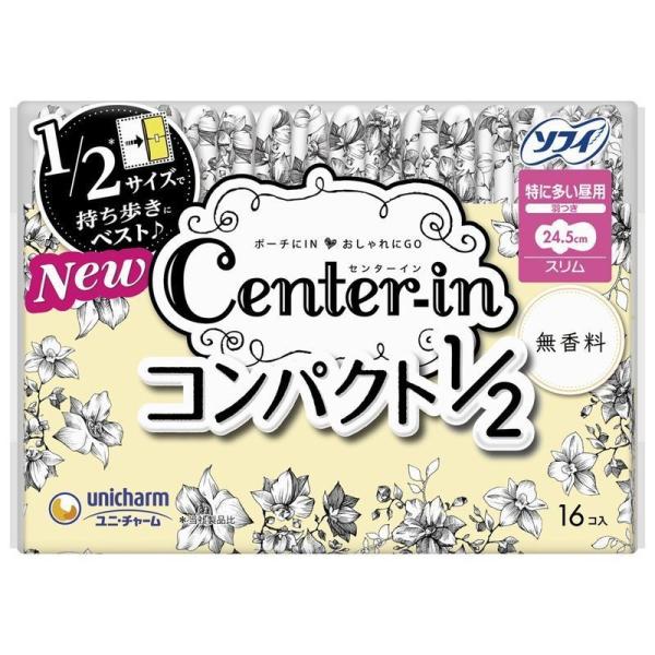 他サイト： ユニ・チャーム　Center-in　コンパクト1/2　無香料　多い日の昼用　羽つき　16枚　24.5CM　生理用品の商品画像