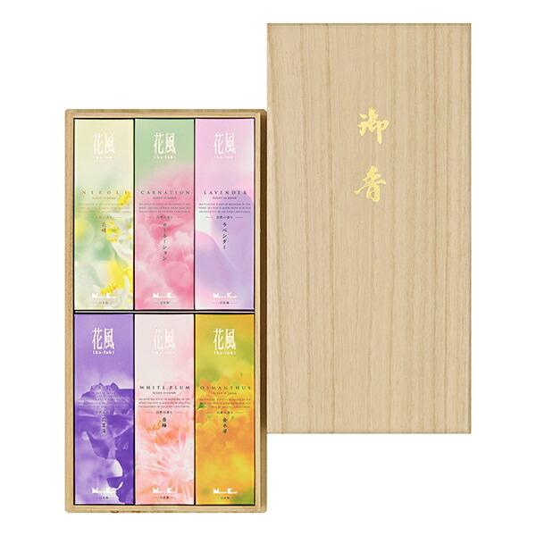 進物線香 日本香堂 花風 進物 桐箱 六種入 #27487-006 : 仏壇・仏具の