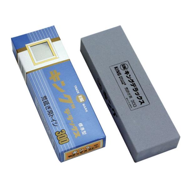 キング砥石 キングデラックス No.300 207×66×34mm  刃先をいためず鋭利な刃がつきます。 砥石の寿命が長く研ぎすべりがなく研ぎ味抜群です。 不吸水性タイプのため水はかけるだけで結構です。  【用途】 荒研ぎ用。 各種包丁・か...