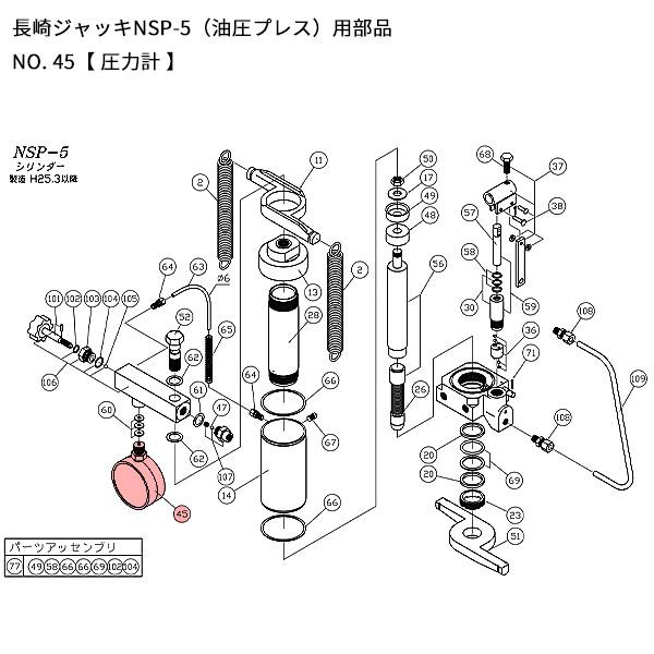 メーカー直送品] 長崎ジャッキ NSP-5用パーツ 【圧力計】 NSP-5-No45