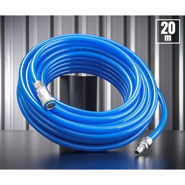 エアーツールに必須のエアーホースです。ホースは補強入りで高耐久、高耐圧です。材質には耐久性・耐摩耗性に優れたポリウレタンを採用します。軽量で取り回しやすいです。柔軟性が高く、低温環境でもしなやかです。カプラー付きです。【仕様】使用温度(℃)...