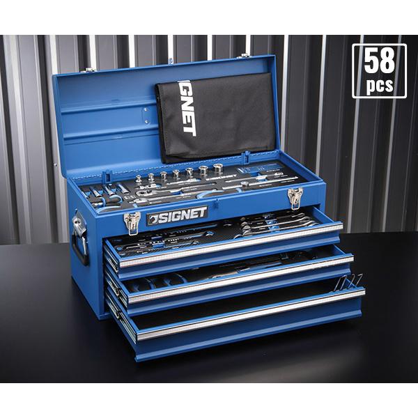 SIGNET 工具セット 800S-5822MBL 3/8DR 9.5sq 58点 マットブルー シグネット 工具 青 メカニック ツールセット  TOOL BOX