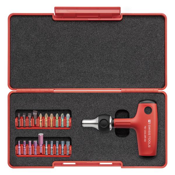 日本正規品 PBスイスツールズ T型クロスハンドル ラチェット式ドライバー ビットセット ツールボックス入り (1255.MRSETCBB) (7610733294312)