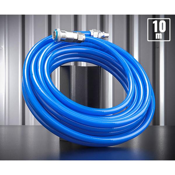 エアーツールに必須のエアーホースです。ホースは補強入りで高耐久、高耐圧です。材質には耐久性・耐摩耗性に優れたポリウレタンを採用します。軽量で取り回しやすいです。柔軟性が高く、低温環境でもしなやかです。カプラー付きです。【仕様】使用温度(℃)...