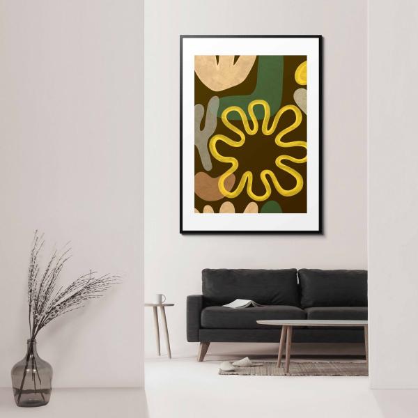アート 北欧 ポスター おしゃれ A4　A3　B3　A2　B2　A1　特大  Abstract flower イエロー 抽象画