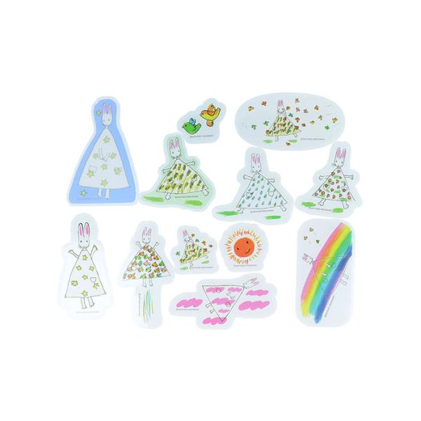 ロングセラー絵本『わたしのワンピース』のフレークシールです。絵本の中のいろいろなシーンのうさぎさんが、サイズの違うシールになってたくさん入っています。透明なので、重ねて貼ってもおしゃれ♪　ノートやお手紙はもちろん、シンプルなケースなどに貼っ...