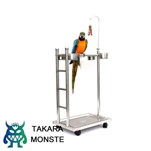 【ステンレス鋼製】：頑丈なステンレス鋼製で、耐久性があり、くちばしが強いインコでも噛まれる心配がありません。【お手入れが簡単】：取り外せるトレーとエサ入れ、床を衛生的に保ち、お手入れも簡単です。【フックとキャスター付き】：フックにはおもちゃ...