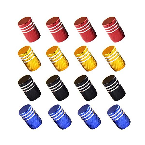 ※併売のため、在庫切れの際はご了承ください。発送委託により倉庫業者がお届けする場合がございます※量：16×タイヤバルブキャップ、金、赤、青、黒。便利なセット： 配送には長さ15mm、直径9mmの乗用車用バルブが16個が含まれています。 使わ...