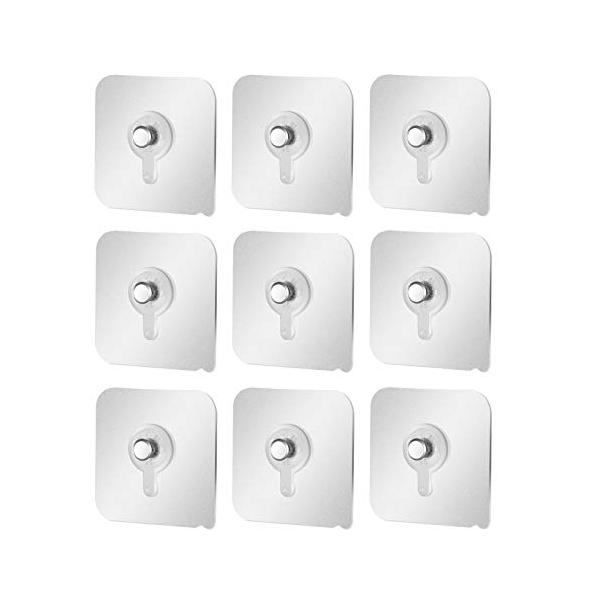 ※併売のため、在庫切れの際はご了承ください。発送委託により倉庫業者がお届けする場合がございます※壁に穴を開けない透明強力な粘着フック9枚入り。材質：PVCフィルムと鉄ネジ。PVC素材でできており、防水・防湿性能に優れています。 注：ご使用の...