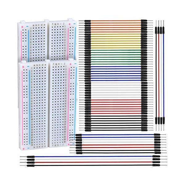 ※併売のため、在庫切れの際はご了承ください。発送委託により倉庫業者がお届けする場合がございます※お得なジャンパーワイヤキット パッケージ内容：オスとオスジャンパーワイヤ×65本＋400穴ブレッドボード×2個　ハンダを使わずに電子工作ができ、...