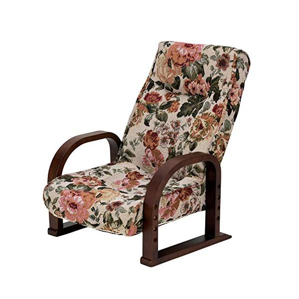 ※併売のため、在庫切れの際はご了承ください。発送委託により倉庫業者がお届けする場合がございます※サイズ:約55×71×72cm【素材】生地：ポリエステル・綿　フレーム：天然木　クッション材：ウレタン花柄で、落ち着いた雰囲気の座椅子座面高さ調節可能