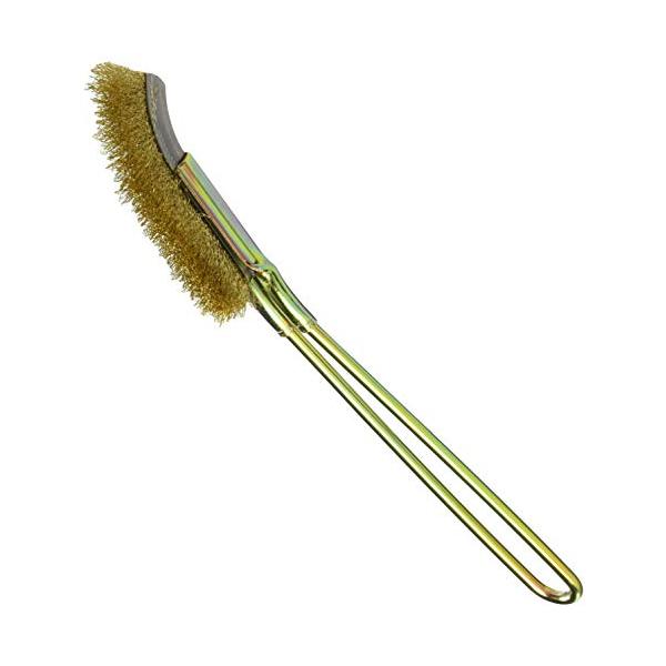 ※併売のため、在庫切れの際はご了承ください。発送委託により倉庫業者がお届けする場合がございます※真中・銅・合金製品の研磨仕上げに。力を掛けやすい先曲 チャンネルブラシ(ワイヤーブラシ)。ブラシ部長さ:15mm材質:真鍮