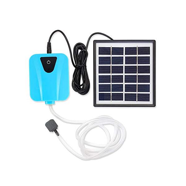 ソーラー充電式エアポンプ 【ブルー】 太陽光充電で電源不要 USB充電対応 エア吐出量毎分2L 静音設計 持ち運び使用可 ポータブルエアポンプ 各種水
