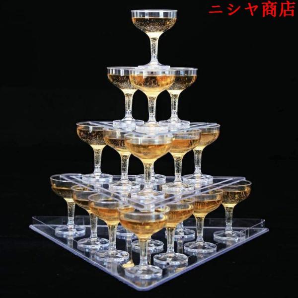 シャンパンタワーディスプレイ、パーティー用の3層シャンパンクーペウェディングワインタワー（22カップ入り）、クラシックシャンパングラススタンド、クリエイ