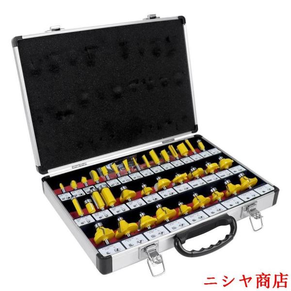 トリマービット ルータービット 35本 セット 軸径6.35mm 1/4インチ 超硬 合金製 アルミ製収納ケース付 一式揃う トリマー ルーター アクセサリー 木工工具 初心