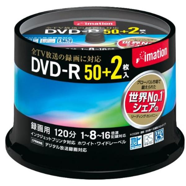 Imation 録画用DVD-R CPRM対応 1-16倍速対応 インクジェットプリンタ対応(ホワイト・ワイドディスク) 52枚スピンドルパ  :20230115143226-00045:eight cat 通販 