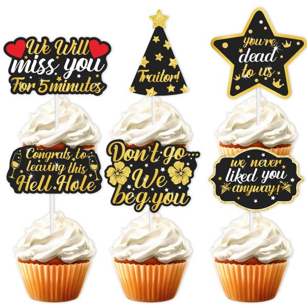 18個 ゴールド グリッター デザート カップケーキトッパー We Will Miss You Don't Go We Beg You テーマ 装飾用