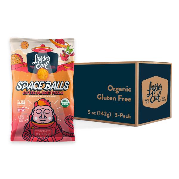 LesserEvil アウタープラネット ピザスペースボール プレミアム品質 最小限の加工 植物油不使用 5オンス 3個パック