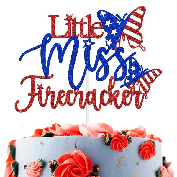 Little Miss 爆竹ケーキトッパー、アメリカ愛国心が強い誕生日ケーキデコレーション、ハッピーインディペンデンスデー、7月4日 アメリカ建国記念